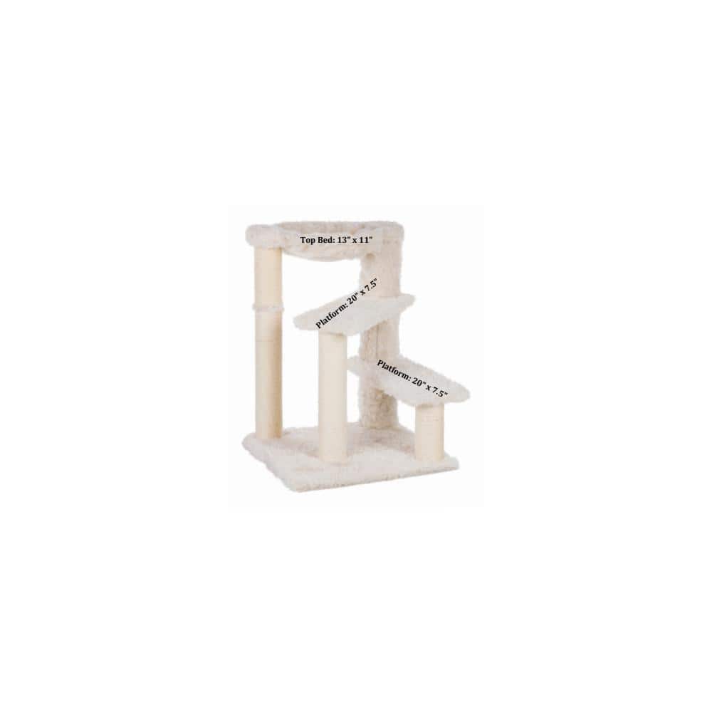 Cream Plush and Sisal Cat Tree with Hammock and Steps