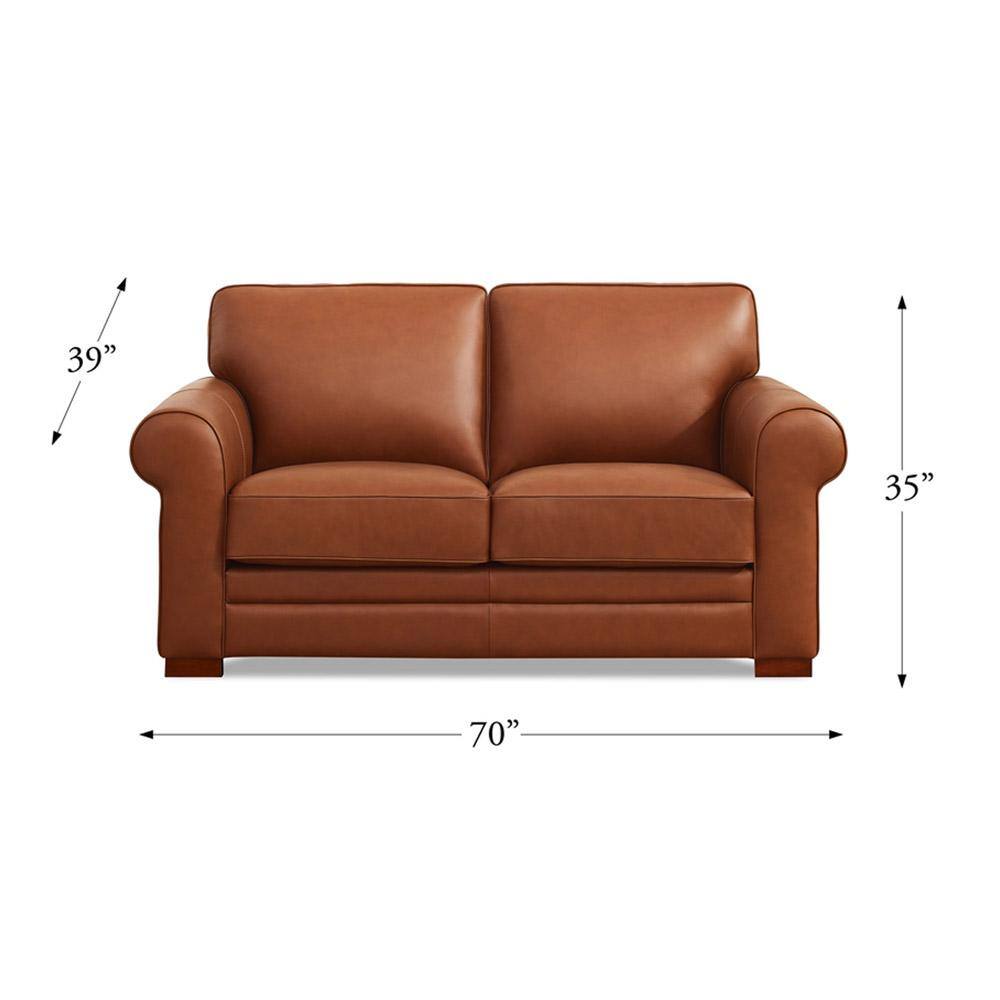 Cinnamon Brown Tufted Leather Loveseat with Wood Feet