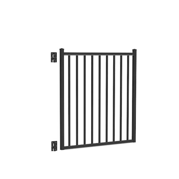 TuffBilt Dillon 2 Rail Flat Top 4 ft. x 4 ft. Black Aluminum Straight Pre-Assembled Fence Gate