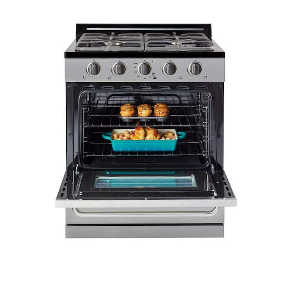 30 in. 3.9 cu. ft. 4 Burner Off-Grid Freestanding Propane Gas Range in Stainless Steel