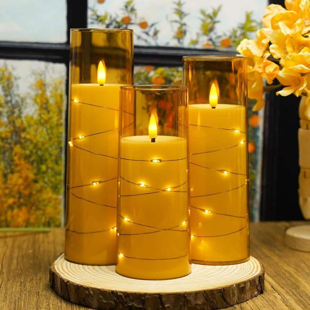 Gold Flameless LED Acrylic Candles Battery Powered (Set of 9) YYD6