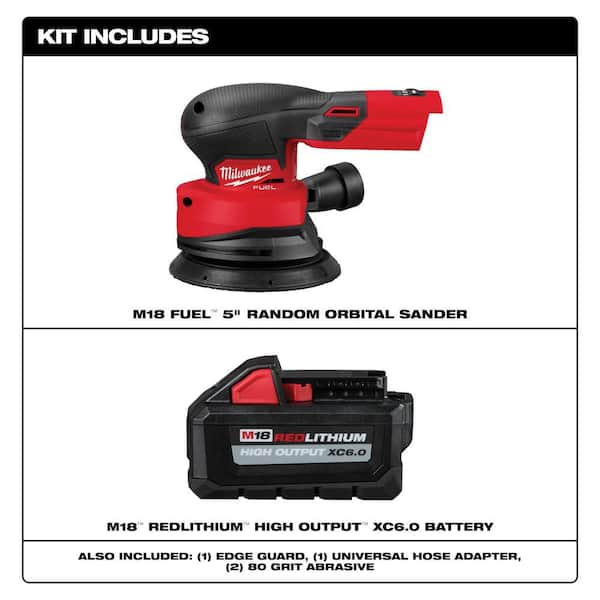 M18 18V Lith-Ion Brushless Cordless FUEL 5 in. Random Orbit Sander w/ (1) HIGH OUTPUT 6.0 Ah Battery