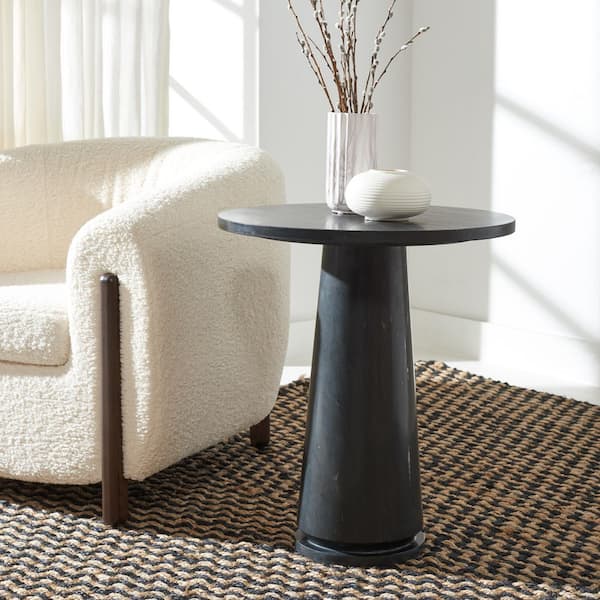 Valentia 20.5 in. Black Round Marble End Table