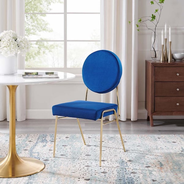 MODWAY Craft Performance Velvet Dining Side Chair in Gold Navy