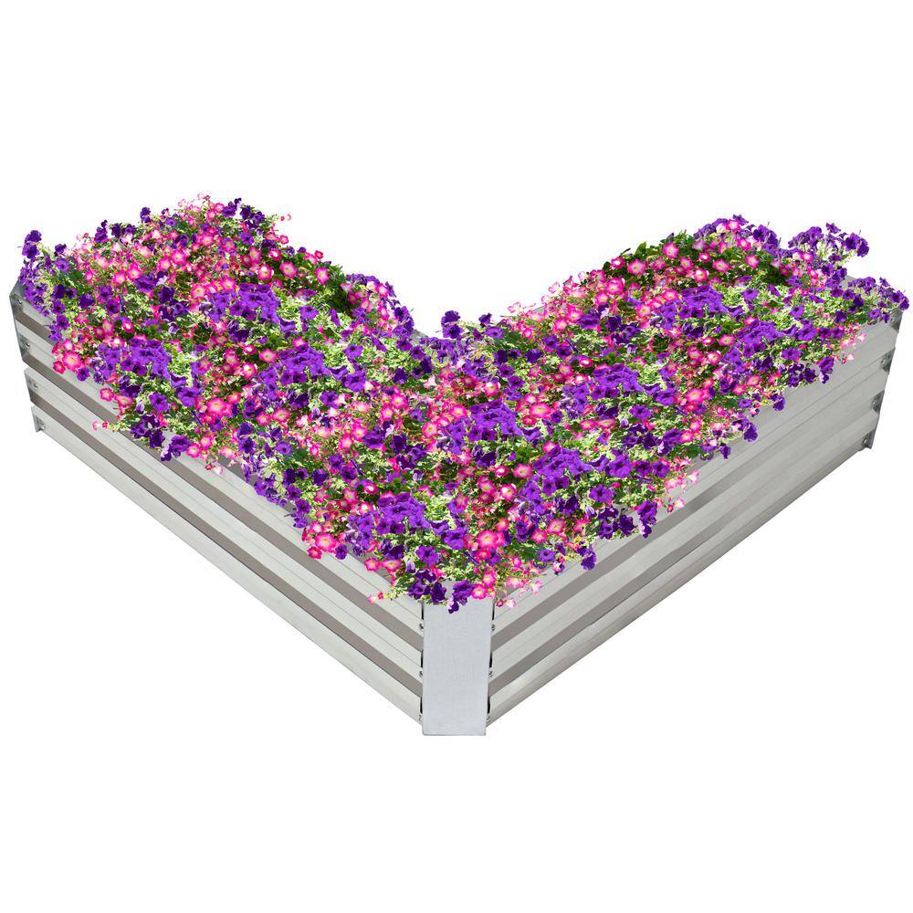 L-Shaped Silver Galvanized Steel Raised Garden Bed