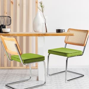 2-Piece Sliver Steel Outdoor Dining Chair with New Green Cushions, High-Density Sponge, Rattan Chair for Dining Room