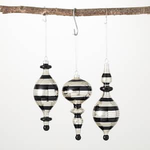 8 in. 8.75 in. and 7.5 in. Black Finial Ornament - Set of 3, Black Christmas Ornaments