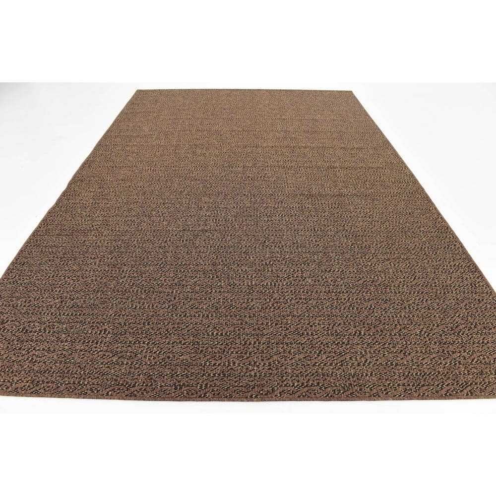 Easy-Care Washable Brown Stripe Synthetic Outdoor Rug 8' x 11'4"