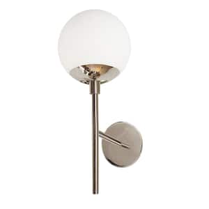 Ollie 1-Light Aged Brass Wall Sconce with White Linen Shade 