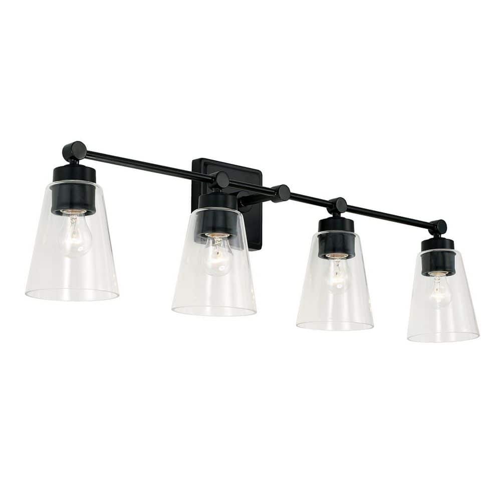 Rory 33 in. W x 10 in. H x 7 in. E 4-Light Matte Black Vanity Light with Clear Cone Glass Shades price history on PriceWatchPro