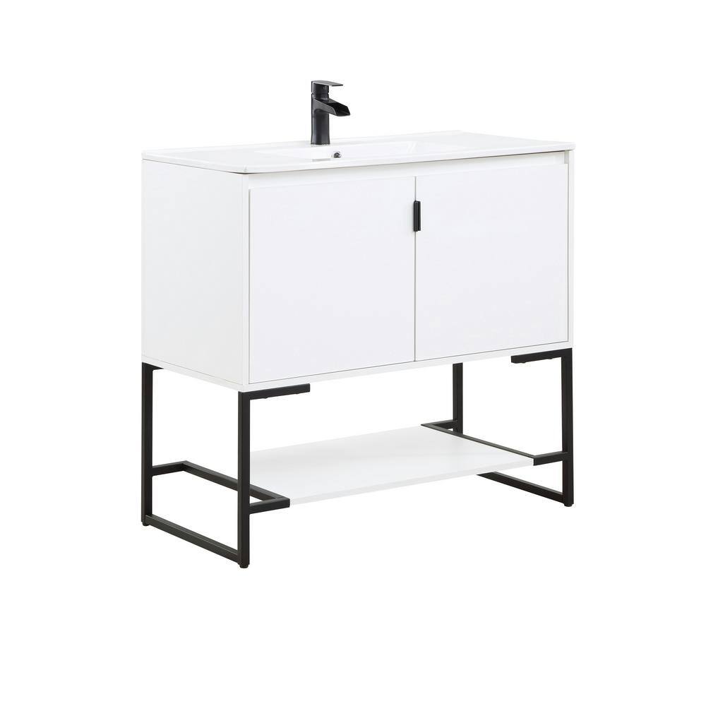 Scarsdale 36" White Freestanding Bathroom Vanity with Steel Legs