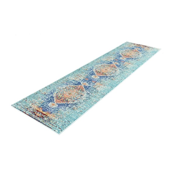 Unique Loom Warhol Vita 7 x 10 Turquoise/Navy Blue Indoor Medallion Oriental Area Rug
