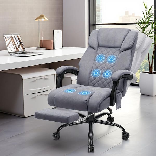 Hoffree Fabric Swivel Massage Executive Chair with 6 Point Vibration  Ergonomic Office Chair in Gray with Adjustable Arms POA11697971-1
