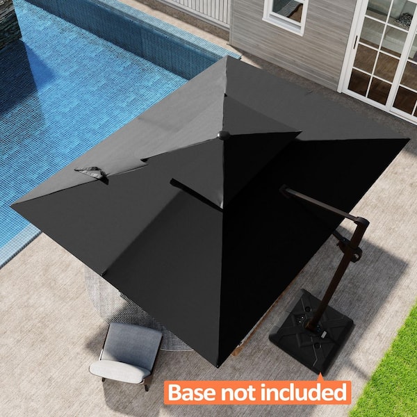 9 ft. x 11 ft. Double Top Aluminum All-weather Outdoor Cantilever Tilt Large Patio Umbrella in Black with 360° Rotation