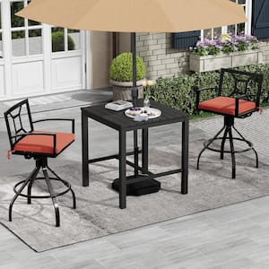 Swivel Outdoor Aluminum Outdoor Bar Stool with Red Sunbrella Cushions (2-Pack)