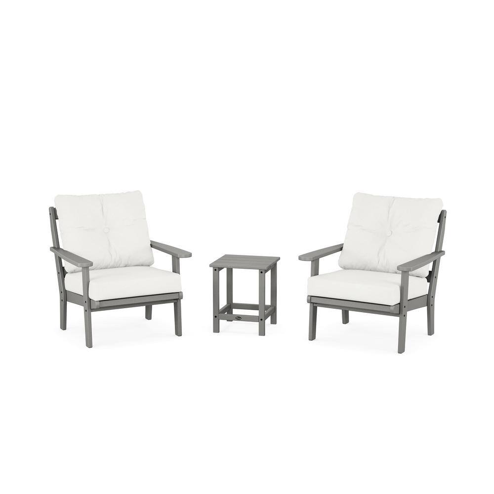 Cape Cod Stepping Stone 3-Piece Plastic Patio Conversation Set in Natural Linen Cushions price history on PriceWatchPro