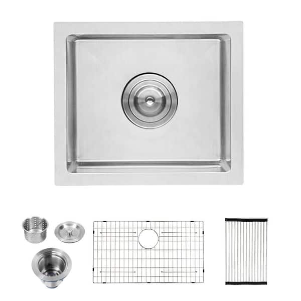 EPOWP 14 in. Undermount Single Bowl 16-Gauge Brushed Nickel Stainless Steel Workstation Kitchen Sink without Faucet