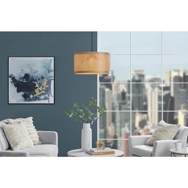 Beau 3-Light 60-Watt Matte Black Shaded Pendant-Light with Natural Wood Finish Shade