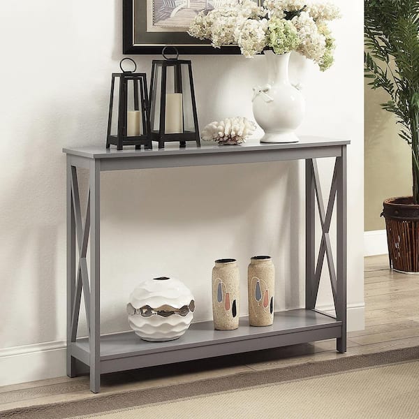 Convenience Concepts Oxford 40 in. Gray Standard Rectangle Composite Console Table with Shelves