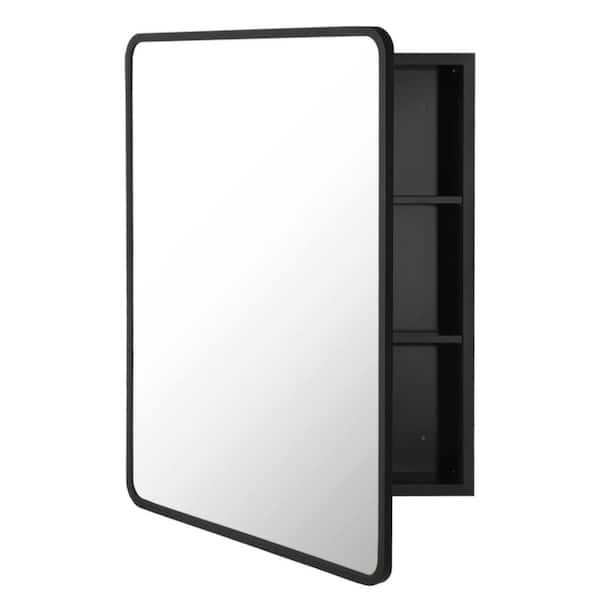 IDEAGLE 20 in. W x 28 in. H Rectangular Black Metal Framed Wall Recessed/Surface Mount Bathroom Medicine Cabinet with Mirror
