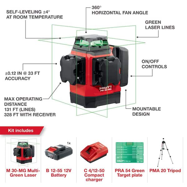 Hilti PM 30-MG 12-Volt Multi-Green Line Laser 131 ft. w/Target 