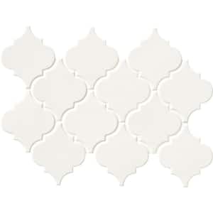 Whisper White Arabesque 10-1/2 in. x 15-1/2 in. x 8 mm Glossy Ceramic Mesh-Mounted Mosaic Wall Tile (11.7 sq. ft. /case)