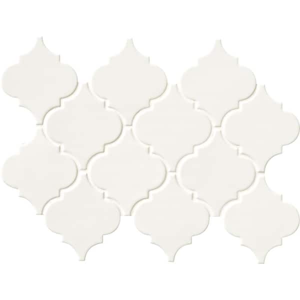 MSI Whisper White Arabesque 10-1/2 in. x 15-1/2 in. x 8 mm Glossy Ceramic Mesh-Mounted Mosaic Wall Tile (11.7 sq. ft. /case)