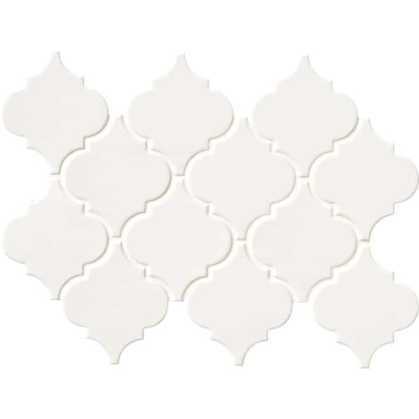 MSI Take Home Tile Sample - Whisper White 4 in. x 4 in. Arabesque Glossy Ceramic Mosaic Wall Tile