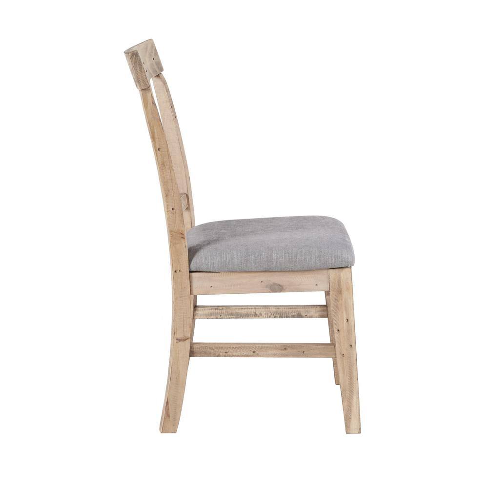 Natural Wood and Grey Upholstered High Side Chair