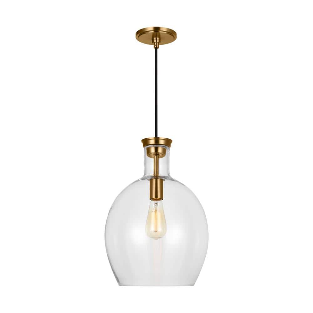 Burnished Brass and Clear Glass Dome Pendant Light