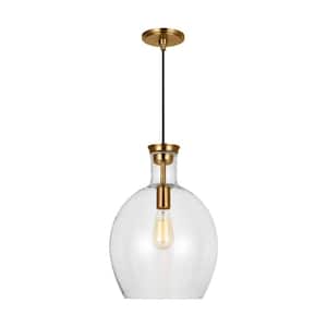 Vaso 12 in. W x 17.375 in. H 1-Light Burnished Brass Dimmable Medium Pendant Light with Clear Glass Shade