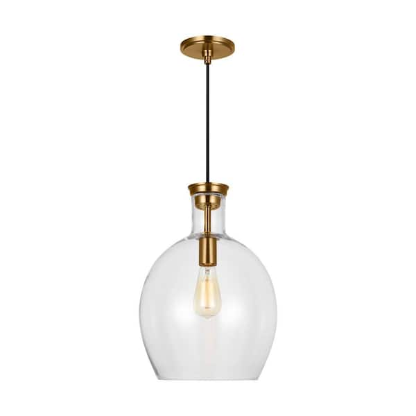 Generation Lighting Vaso 12 in. W x 17.375 in. H 1-Light Burnished Brass Dimmable Medium Pendant Light with Clear Glass Shade