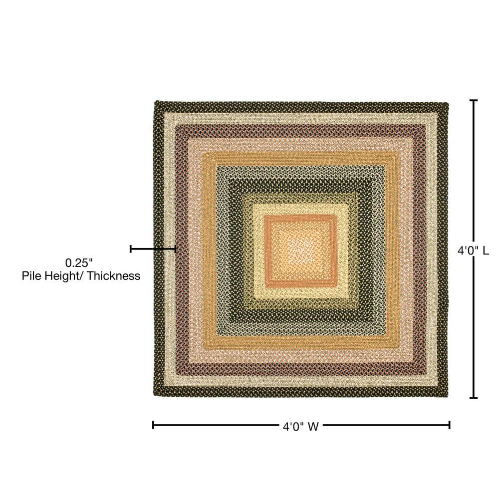 Handwoven Braided Blue Square Synthetic Rug, 4' x 4'