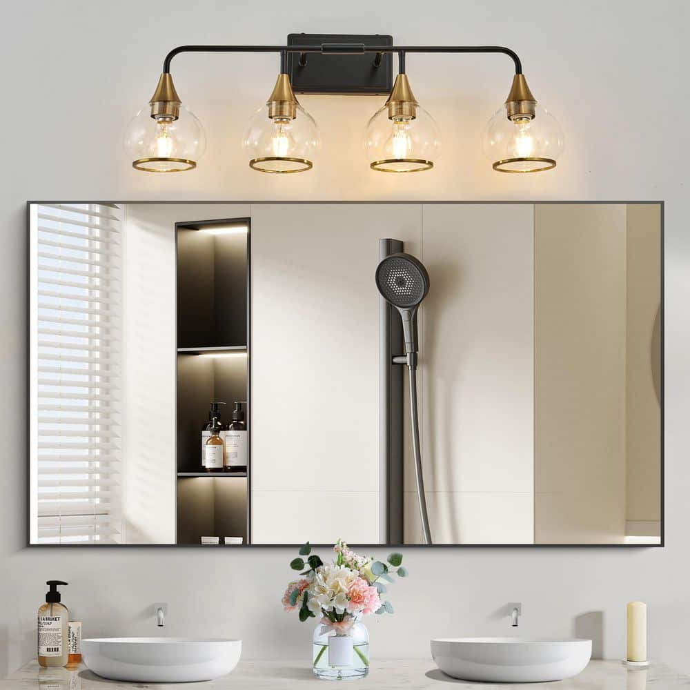 31 in. 4 Light Matte Black Gold Vanity Light with Rust Resistant Finish for Bathroom price history on PriceWatchPro