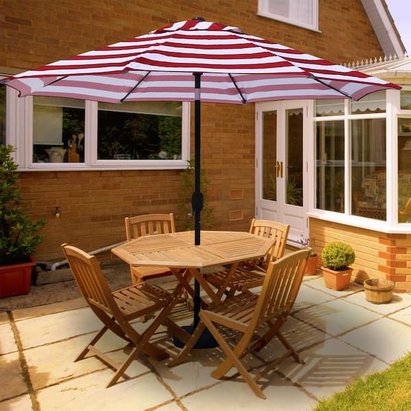 Maypex 9 ft. Steel Crank and Tilt Stripe Market Patio Umbrella in Red and White