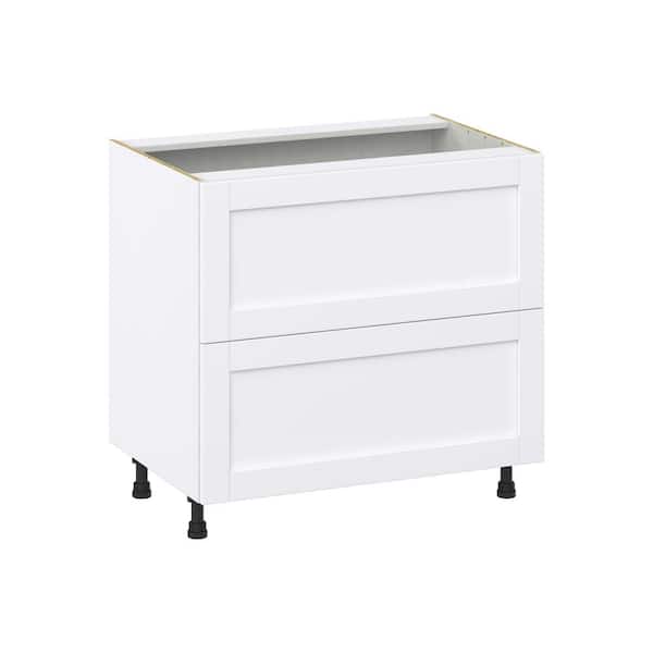 J COLLECTION Milton 36 in. W x 24 in. D x 34.5 in. H Assembled Shaker Drawer Base Kitchen Cabinet in Bright White with 2 Drawers