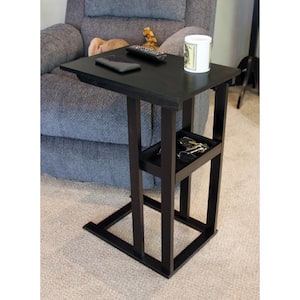 19 in. Black 26.5 in. C Table Solid Acacia Wood with Tray