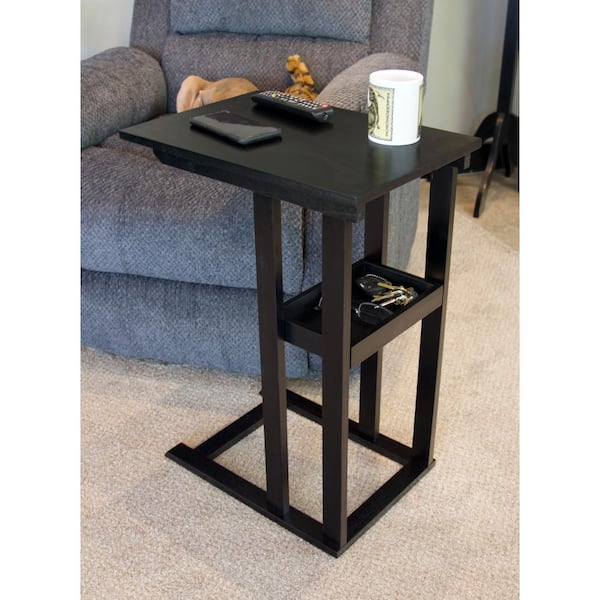 Unbranded 19 in. Black 26.5 in. C Table Solid Acacia Wood with Tray