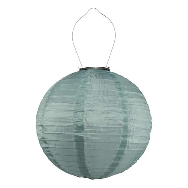 ALLSOP Soji 1 Light Original 12 in. Sage Green Round Integrated LED Hanging Outdoor Nylon Solar Lantern Light 32477