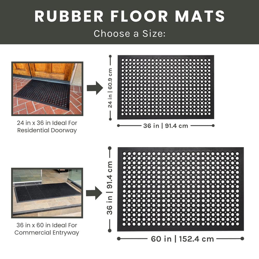 Black Rubber Non-Slip Anti-Fatigue Outdoor Mats, 36" x 60", Set of 2