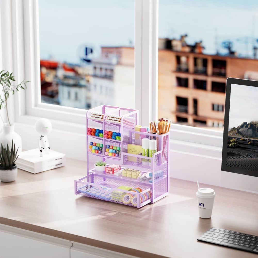 9.33 in. x 8.5 in. Purple Metal Desktop Organizer for Supplies and Accessories - Multifunctional Pen Holder with Drawer price history on PriceWatchPro