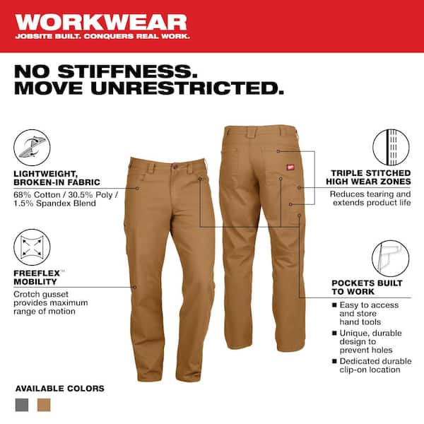 Men's 36 in. x 30 in. Khaki Cotton/Polyester/Spandex Flex Work Pants with 6  Pockets