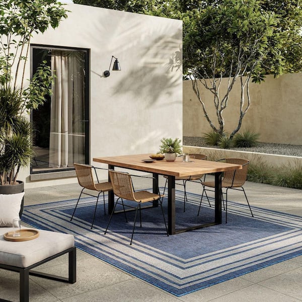 Horizon Indoor/Outdoor Denim 10 ft. x 14 ft. Bordered Contemporary Area Rug
