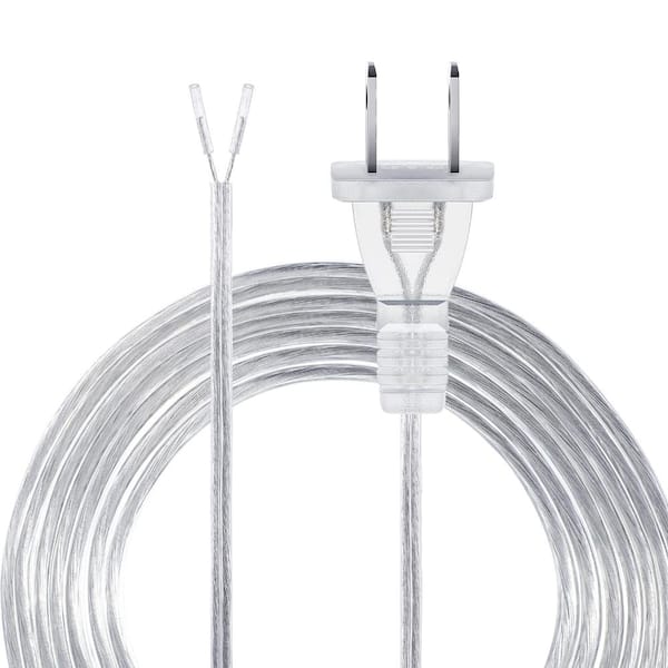 15 ft Clear Silver Lamp Cord with End Plug, 18/2 SPT-1 Replacement Wire with Stripped Tinned Ends for Lamps