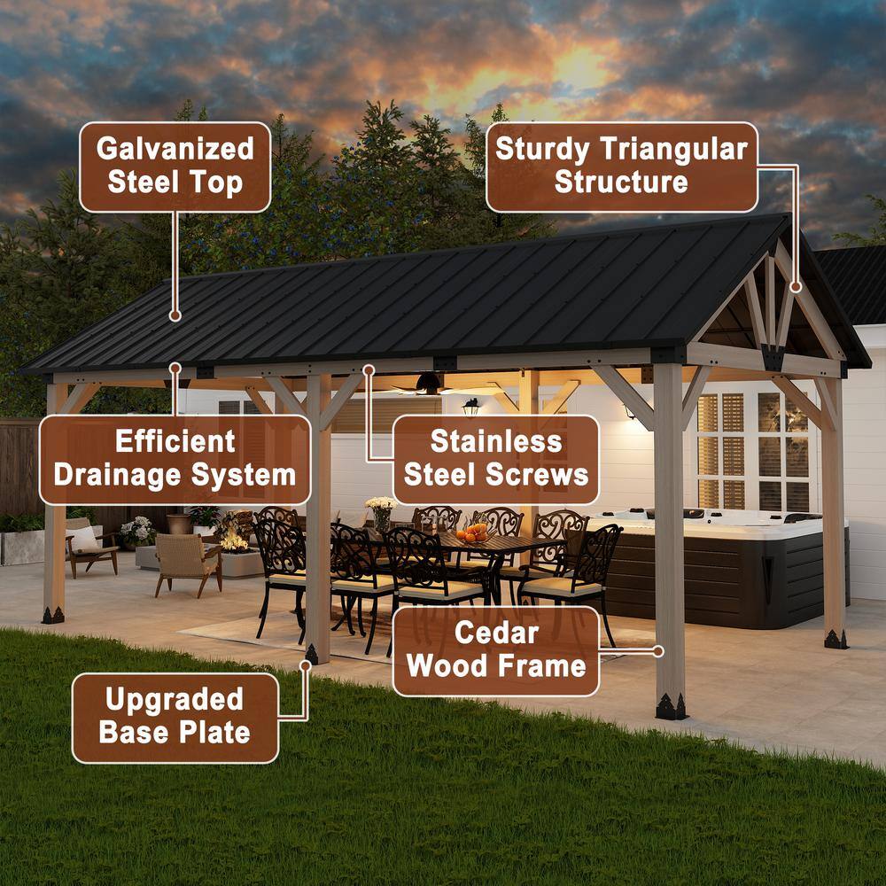 Cedar Wood 12'x20' Gazebo with Galvanized Steel Roof