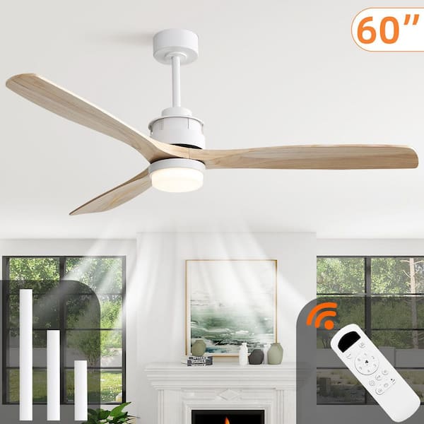 60 in. Downrod Mount Brown Modern Ceiling Fan with 3 Solid Wood Blades with Light Included with Remote