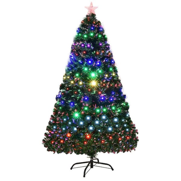 WELLFOR 6 ft. Green Pre-lit LED Fiber Optic Artificial Christmas Tree with 230 Multi-Color LED Lights and Metal Stand