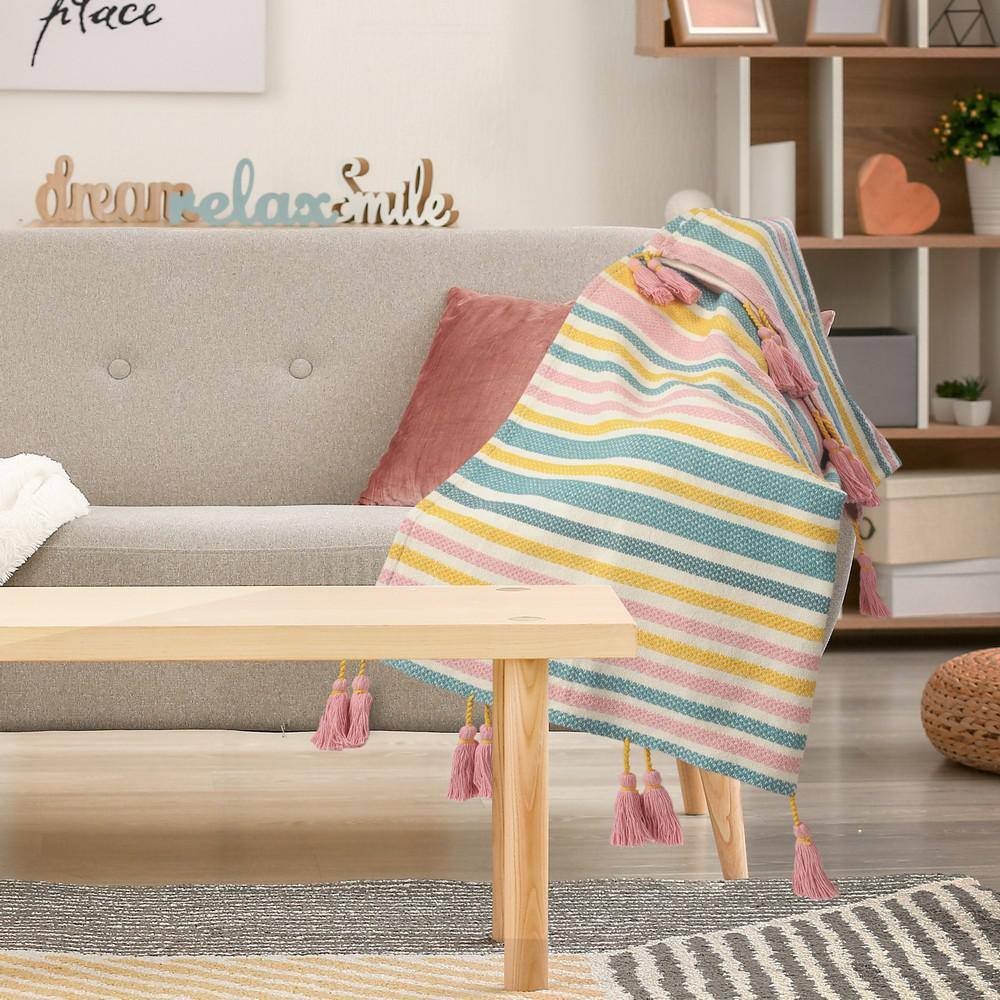 Coastal Striped Cotton Throw Blanket in Multi-Color, 50" x 60"