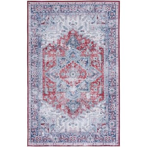 Tuscon Red/Navy 9 ft. x 12 ft. Machine Washable Floral Area Rug