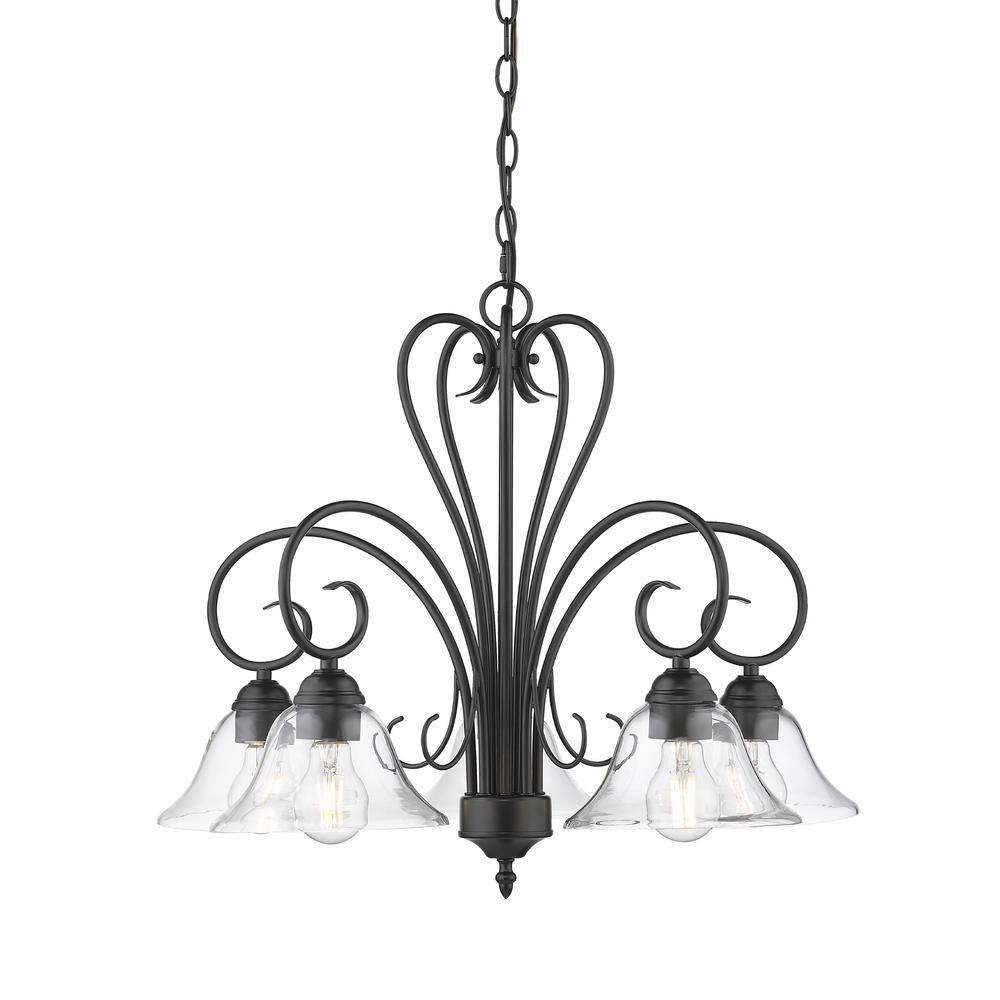 Homestead Transitional 5-Light Chandelier in Matte Black with Clear Glass